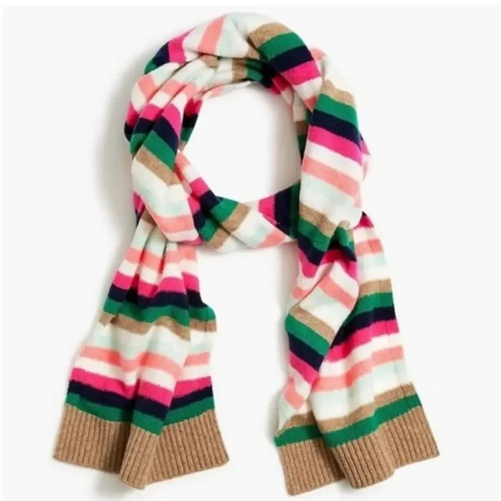 J. Crew Factory Extra Soft Yarn Striped Scarf Long Multicolor Colorful Preppy